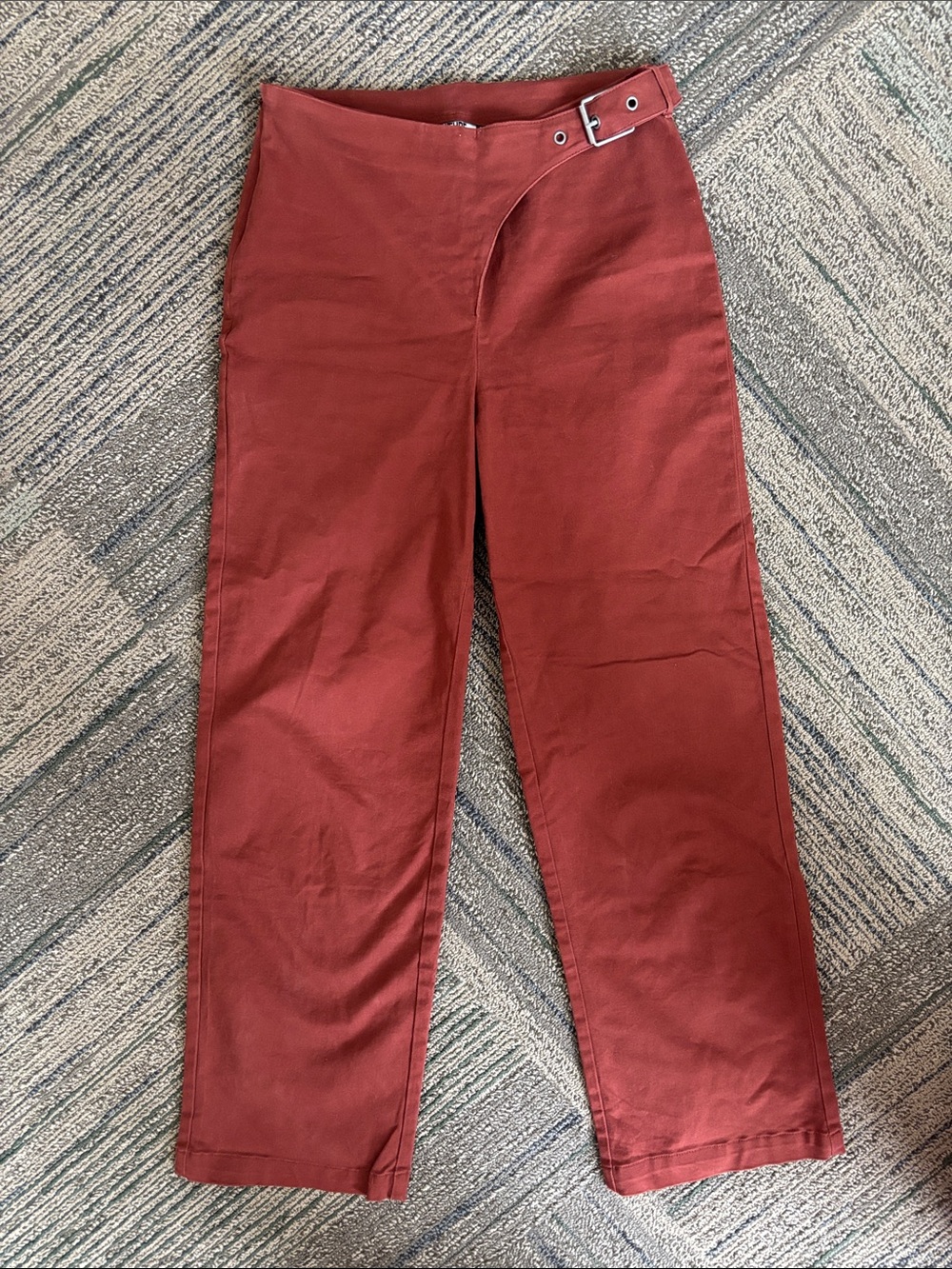 Future Collective Rust Colored Straight Leg Pants with Side Buckle- size 2